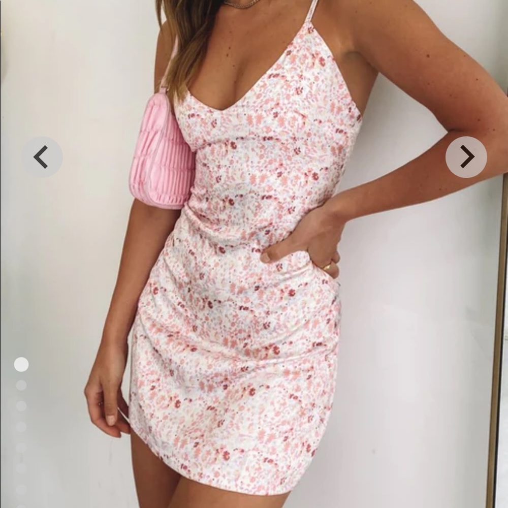 Red Floral Satin Mini Dress